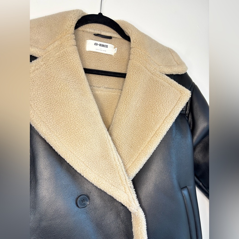 Fall/ Spring Black and Cream Faux Leather Jacket - Picture 5 of 9